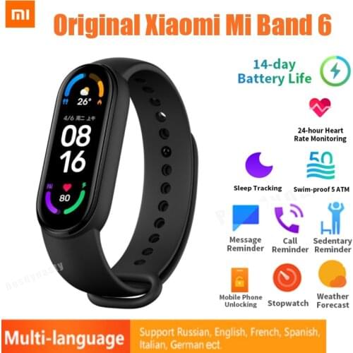 Original Xiaomi Mi Band 6 Sport Wristband Heart Rate Fitness Tracker Bluetooth 1.56 " AMOLED Screen Waterproof Bracelet miband 6
