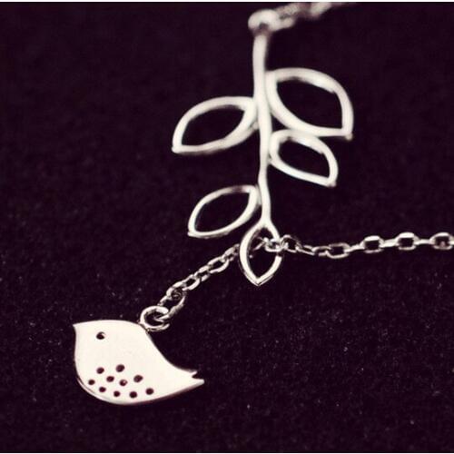 Daisies New Pure Silver Lovely Bird Leaves Design Charm Pendant Necklace Real 925 Sterling Silver Chain Statement Jewelry 1pc