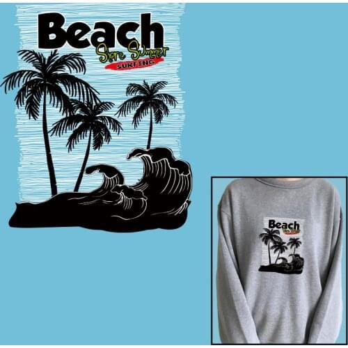 Hand Drawn Ocean Wave Coconut Tree Pattern Heat Transfer for Clothing Printed Stickers Printed Decoration Vinyl Sticker