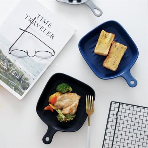Nordic Ceramic Non-Stick Baking Rice Plate with Handle Creative Fruit Breakfast Plate Bread Tableware Kitchen Pancake Egg Pan