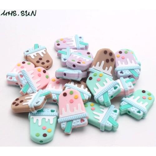 MHS.SUN Baby Silicone Ice Cream Beads Candy Color Chewing Nursing Teething Necklace Chain Silicone Beads BPA Free Jewelry