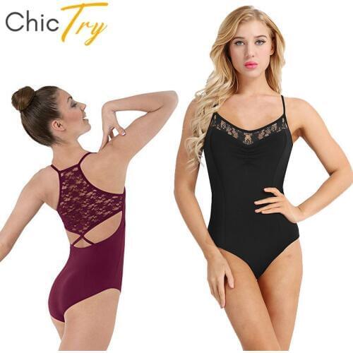 ChicTry Women Cotton Ballet Leotards Adult Floral Lace Back Gymnastics Leotard Sports Bodysuit Female Professional Dance Wear