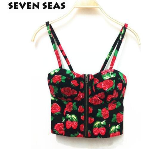 Fashion Cute Strawberry Print Crop Tops Cropped Short Bustier Camisole femme Night Club Strappy Bralette top (with pad)