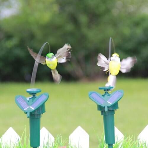 Solar Powered Flying Feather Wing Fake Hummingbird Yard Garden Ornament Decor