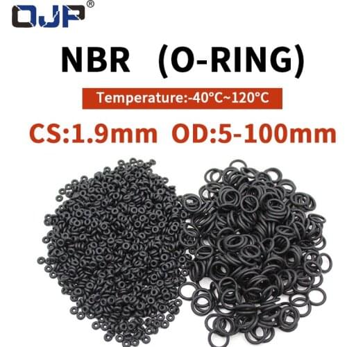 NBR O Ring Seal Gasket Thickness CS1.9mm OD5-100 Oil and Wear Resistant Automobile Petrol Nitrile Rubber O-Ring Waterproof Black