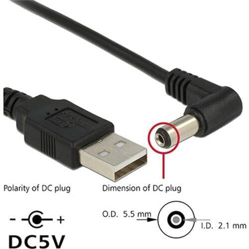 USB to 5.5 mm/2.1 mm 5 V olt DC Barrel Jack Power charge Cable 1m 3ft Elbow 90 Right Angle Design DC power plug USB CABLE