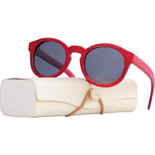 Vintage Polarized womens sunglasses Red bamboo frame sun glasses men Wooden Case Beach Anti-UV eyeglasses for Driving