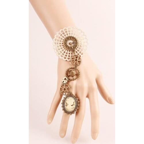 Vintage Gothic Steampunk Watch Gear Bracelet Victrian Lace Wrist Cuff Handmade