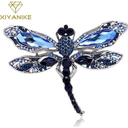 XIYANIKE Fashion Dragonfly Brooches For Women 2018 Vintage Large Crystal Corsages Scarf Lapel Brooch Pins Animal Jewelry JBSW49