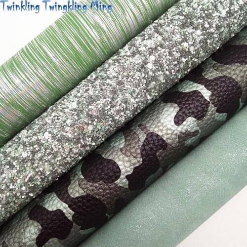 Green Chunky Glitter leather Camousflage Printed Synthetic Leather Faux Leather For Bow A4 21x29CM Twinkling Ming KM111