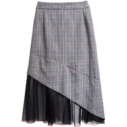 2020 New Fashion Oversize Plaid Print Skirt Spring Summer Women Mesh Splice A-line Skirt Plus size 6XL Female Elastic waist G944