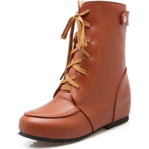 Large Size Shoes Woman Lace-up Women Boots Winter Hidden Wedges Martin Boots Warm Black Botas Plus Size 34-43 XKD2084