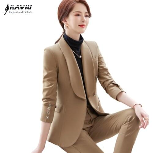 Women Business Suits Fashion 2021 New Autumn Tempermant Fashion Formal Long Sleeve Slim Blazer And Pants Office Ladies Work Wear