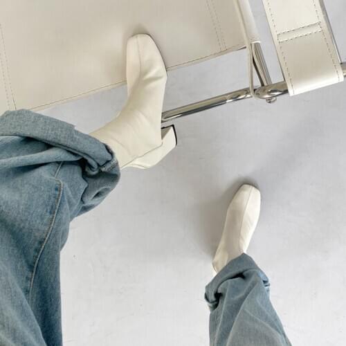 2020 Autumn and Winter Leather Boots Women High Heel Short Boots Winter Zip Square Toe Thick Heel Shoes Lady Size 33-42