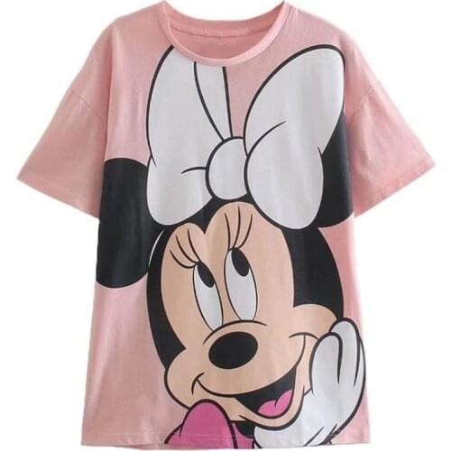 Disney Cartoon minnie mouse Shirts for Women Print Round Neck Short-sleeved Fashion Clothing Graphic T-Shirts Harajuku Kawaii