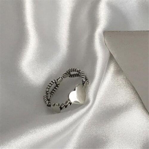 Vintage Silver Colour Open Ring Heart-Shaped Index Finger Ring for Women Creative Jewelry Accessories