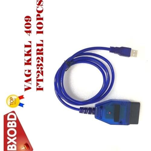 10PCS/LOT FTDI FT232RL VAG KKL 409 Professional OBD2 Cable USB VAG COM KKL 409 OBDII Code Scanner KKL 409 USB Diagnostic Cable