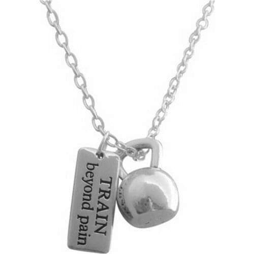 10 pieces a lot Antique Silver Plated Fitness Sport Train Beyond Pain Kettlebells Pendants Jewelry Necklaces