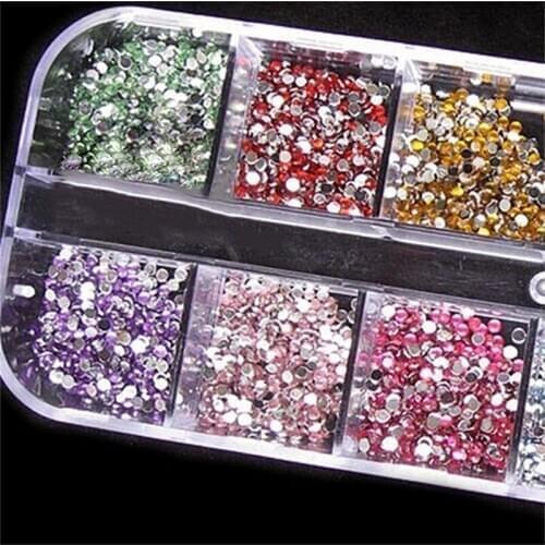 1200Pcs/lot Round Rhinestones Hard Case Nail Art Tips Stickers Acrylic Uv Gel Nail Decal Decor Makeup Tool 2MM