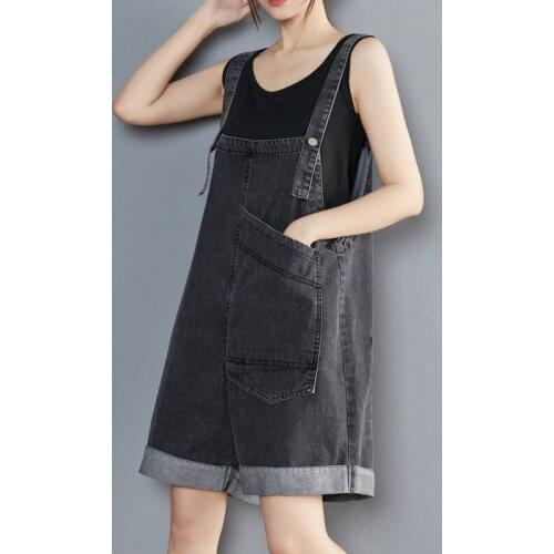 #2352 Summer Denim Overalls Women Big Pockets Wide Leg Playsuits Ladies Casual Loose Rompers Womens Adjustable Short Jumpsuit