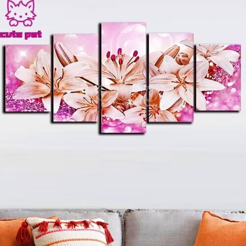 5d Round Diamond Painting Beautiful Lily Flower Full Drill Square Mosaic Cross Stitch Handmade DIY Embroidery Gift Decor 5PCS