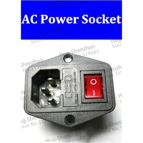 Free Shipping 2pcs 3 in 1 Fuse switch socket with Red light ,AC power socket Plug 4Pin 15A 250V with Fuse Block
