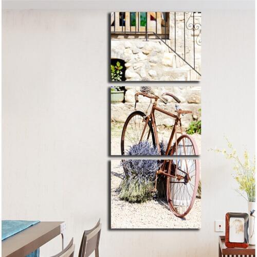Free shipping wall art canvas painting bicycle car street HD print Modular Picture for room decoration retro style poster FA264