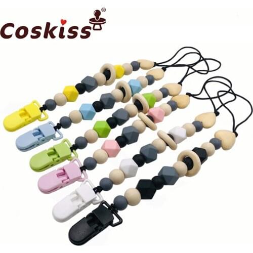 Baby Teether Pacifier Chain Organic Teether Natural Teething Grasping Toy Silicone Beads Toddler Teether Newborn DIY Baby Gift