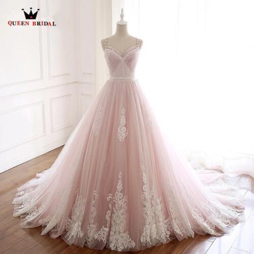 Elegant Ball Gown Tulle Lace Beading Crystal Embroidery Formal Pink Wedding Dress Real Photo Vestido De Noiva RP03