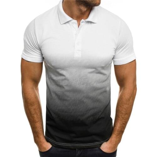 Mens Casual Sports T-shirts Summer Turn Down Collar 3D Gradient Short-Sleeved POLO Shirt Male Sweatshirts Workout Streetwear
