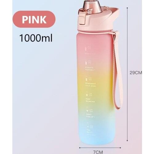 Gradient Water Bottles 1000ml Large Capacity Sports Fitness Graduated Straw Cup Portable Outdoor Travel Water Bottle Drinkware