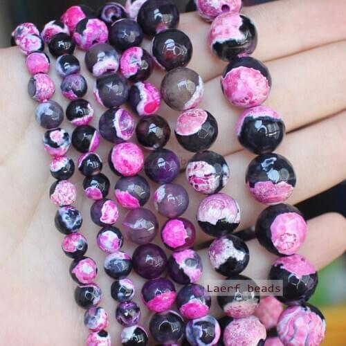 Faceted Pink Black Fire Agate 6-12mm Round Loose Beads 14inch ,Wholesale For DIY Jewellery Free Shipping