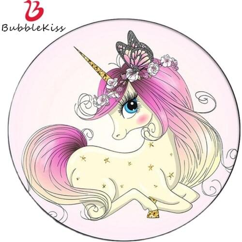 Bubble Kiss Cartoon Round Carpet Cute Unicorn Pattern Custom Rug Fashion Pink Bedside Area Foot Pad Modern Home Decor Floor Mat