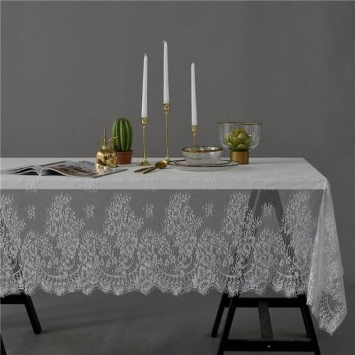 White Lace Table Cloth Polyester Tablecloth Floral Rectangle Black Dust Cover Home Wedding Party Banquet Decor 145*300cm