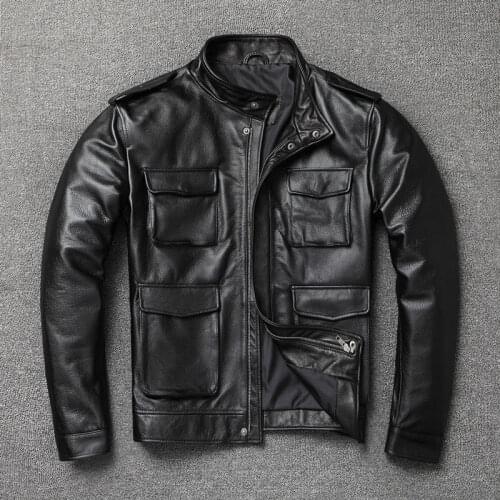 Men 2021 Autumn Winter New Streetwear Moto Slim Outwear Male Genuine Cow Leather Coats Mens Short Real Leather Jackets W602