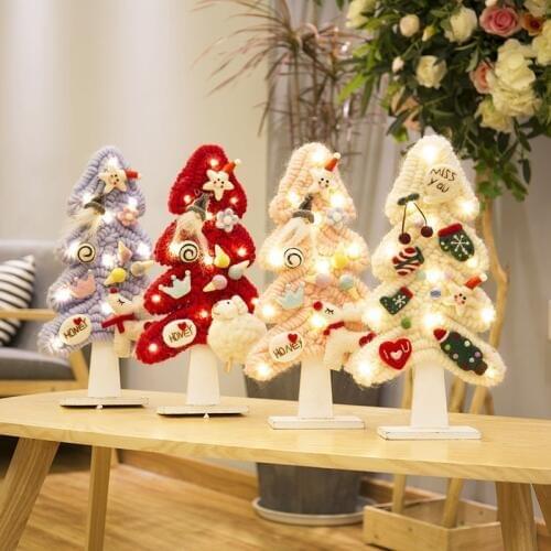 Christmas Wool Mini Lighted Tree Artificial Fake Trees Led Tree Ornaments christmas tree decorations Home Holiday arbol de navid