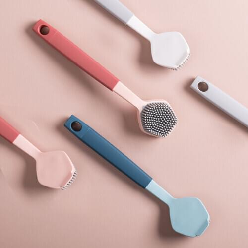 Multifunction Kitchen Pan Cleaning Brush Silicone Long Handle Dish Pot Washing Macaron Color Brush