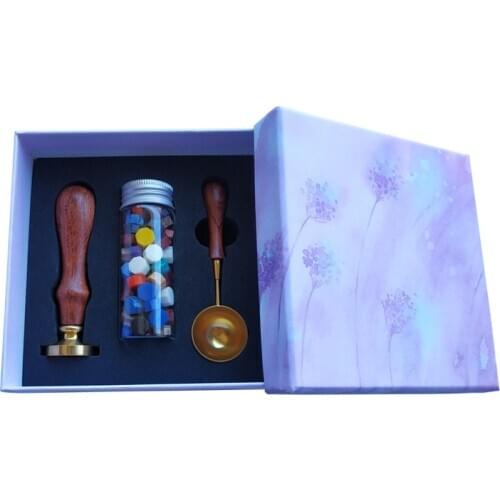 Colored box wood handle spoon wax stamp set with mixed sealing wax