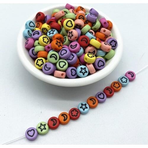 New 100pcs 7x4mm Acrylic Oval Beads Heart Moon Love Beads Jewelry Makeing DIY Clothing Accessories