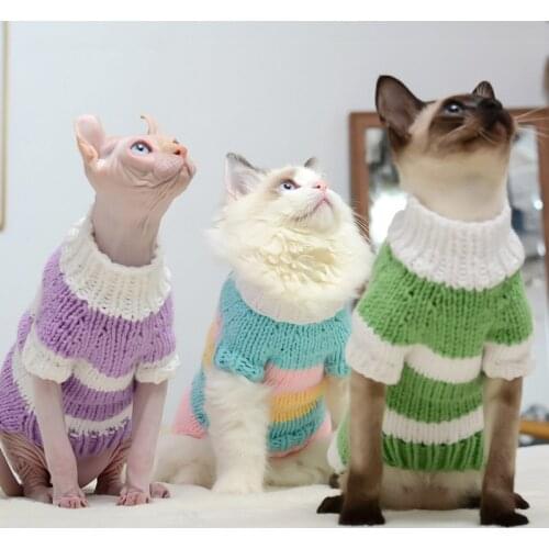 New Autumn Winter Sphynx Cat Clothes Keep Warm Stripe Vest For Hairless Cat Clothes Classic Puppy Pet Cats Clothes Dog Sweater