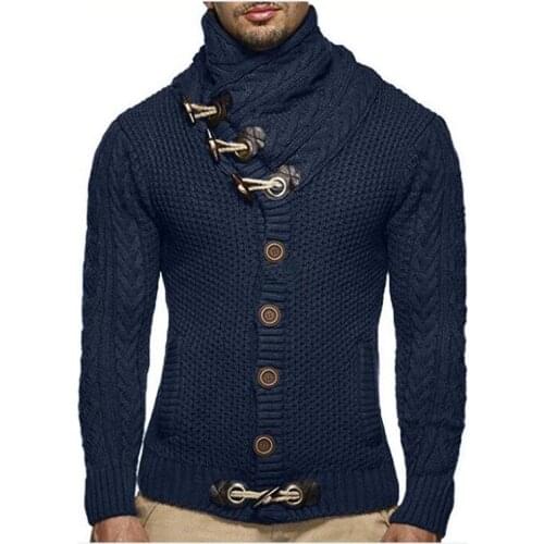 2021 autumn and winter knitted cardigan fashion horn buckle thick cardigan sweater trendy mens warm thick knit sweater jacket