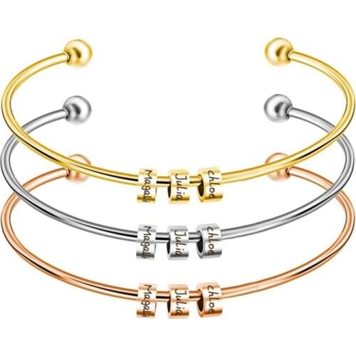 Personalized Family Names Beads Cuff Bracelet Ball Closure Custom Monogram Beads Bangle Wedding Party Bridesmaid Bracelet