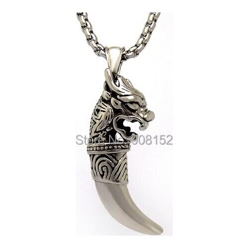 100% Genuine Titanium 316L Stainless Steel Dragon Head Wolf Tooth Shape Pendant Wholesale 20 pieces/lot