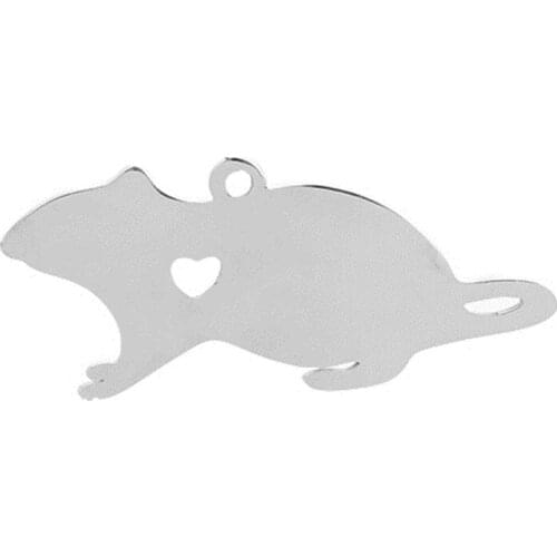 DoreenBeads Fashion Stainless Steel Pet Silhouette Pendants Mouse Animal Silver Color Heart Jewelry DIY Charms 35mm x 15mm, 2PCs