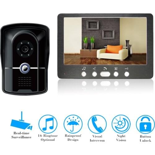 Wired 7 inch Video Door Phone Intercom Doorbell System 1 Monitor 1 Camera with Night Vision IP55 Level Waterproof