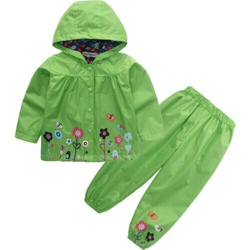 R&Z 2019 childrens fashion suit hoodie pants 2 piece jacket sports suit flower print girl windbreaker raincoat camping clothes