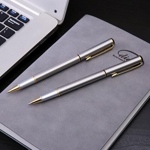 1-Piece Metal Silver Rollerball Pen Fine Point 0.5mm Black Ink Journaling Pens for Writing Signature School Office Supplies