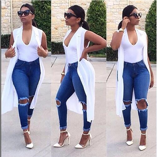 New ripped jeans for womens dress, skinny pants with small legs, blue super elastic, hot seller in Europe and America