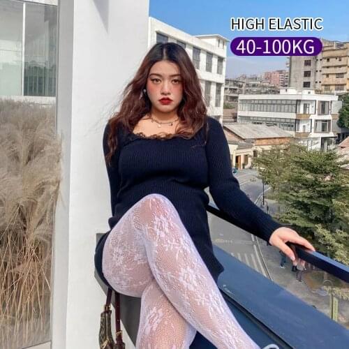 Sexy Fishnet Stockings Pantyhose Pattern Mesh Silk Stockings Lace Tights With Tattoos Plus Size Black White Womens Loose Tights