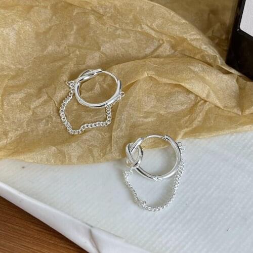 100% Authentic 925 Sterling silver Ear-Bone Love Knot Circle & Chain Tassel ear Earrings Piercing Fine Jewelry C-C803